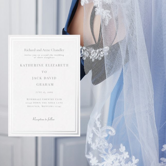 Eleganter silberner Rahmen Hochzeit Braut Eltern S Folieneinladung (Von Creator hochgeladen)