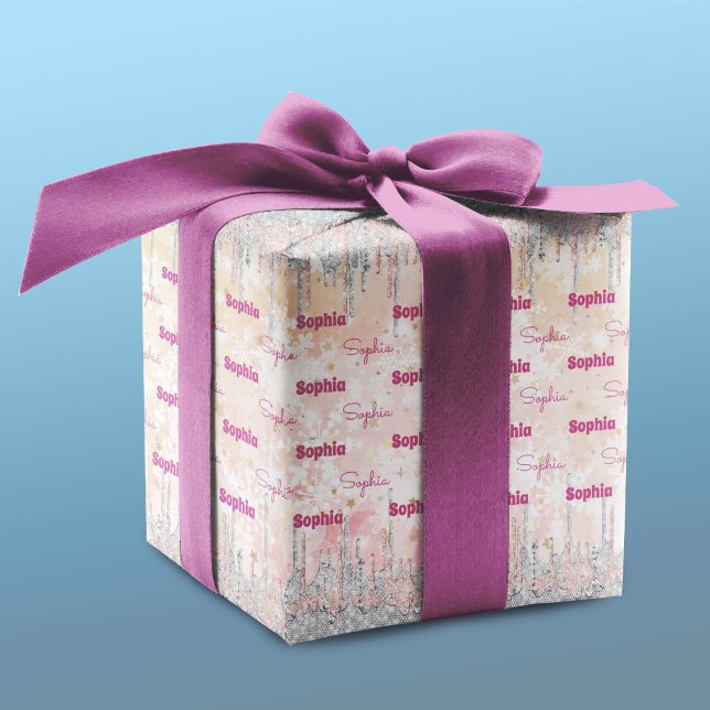 Eleganter silberner Rose tropfender Glitzer Geschenkpapier Set (Von Creator hochgeladen)