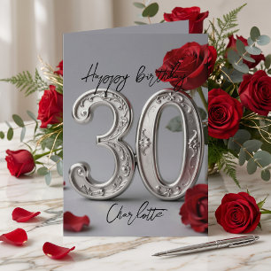 Eleganter Silberner Roter Rosen Romantischer 30. G Karte