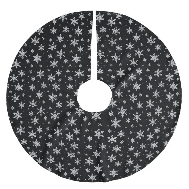 Eleganter silberner Schneestern | Winterfeiertag  Polyester Weihnachtsbaumdecke (Vorderseite)