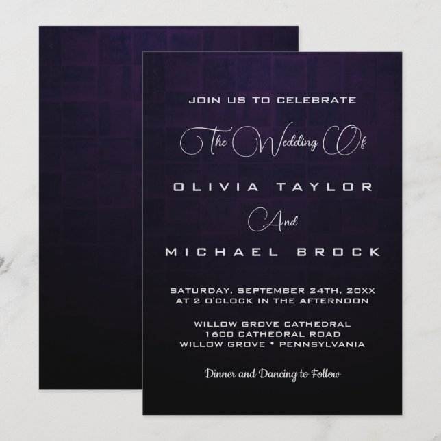 Eleganter silberner Text auf dunklem Hintergrund H Einladung (Vorne/Hinten)