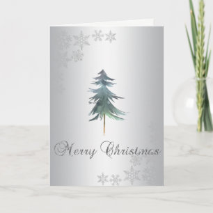 Eleganter silberner Wasserfarben-Christbaum, Glitt Feiertagskarte