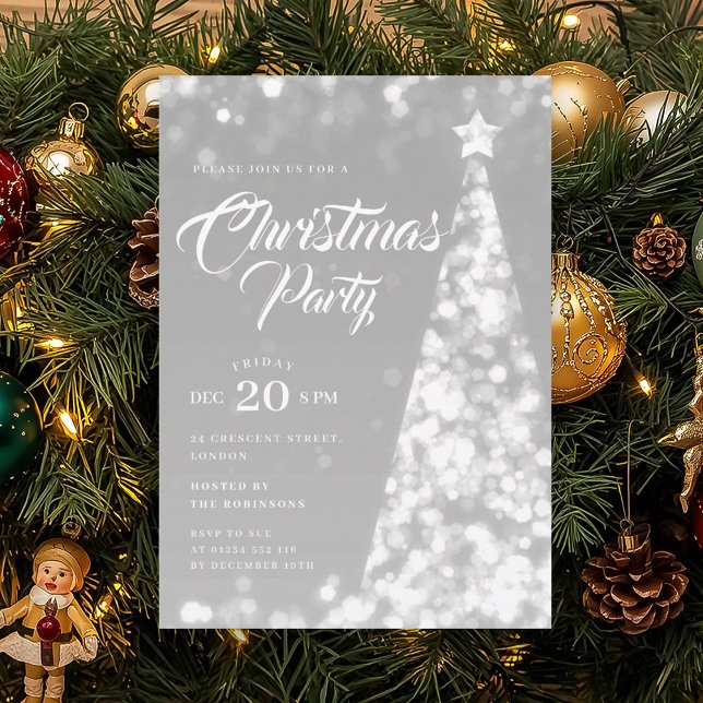 Eleganter silberner Weihnachtsbaum-Feiertag  Einladung (Elegant Silver Winter Christmas Tree Holiday Invitation)