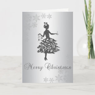 Eleganter silberner Weihnachtsbaum,Glitter Girl Feiertagskarte