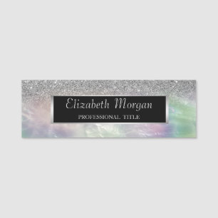 Eleganter Silberrahmen, glänzender Ombre-Holografi Namensschild