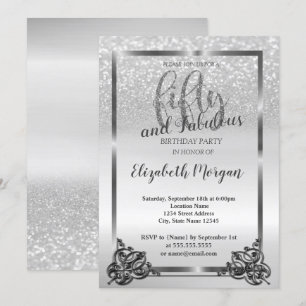 Eleganter Silberrahmen Glitter 50. Geburtstagsfeie Einladung