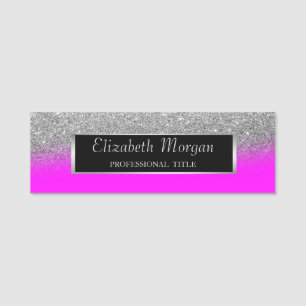 Eleganter Silberrahmen, Glitzer Rosa Leuchtender Namensschild