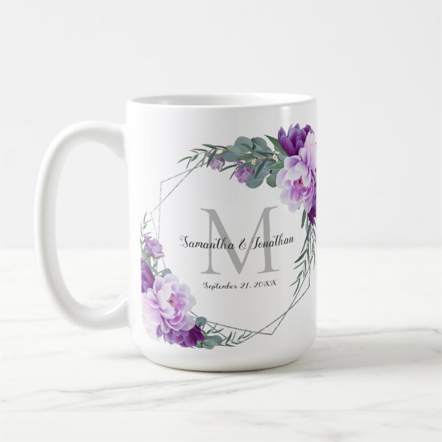 Eleganter Silberschmied und Lila Blumenstrauß Kaffeetasse (Links)