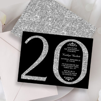 Eleganter Silbertypografie 20. Geburtstag Einladung