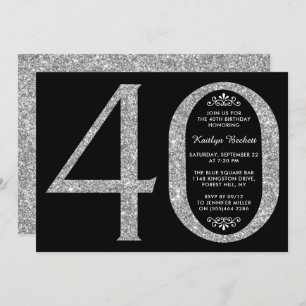 Eleganter Silbertypografie 40. Geburtstag Einladung