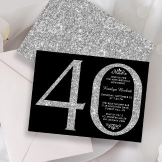 Eleganter Silbertypografie 40. Geburtstag Einladung