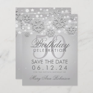 Eleganter Silver 50. Geburtstag Save the Date Wint Einladung