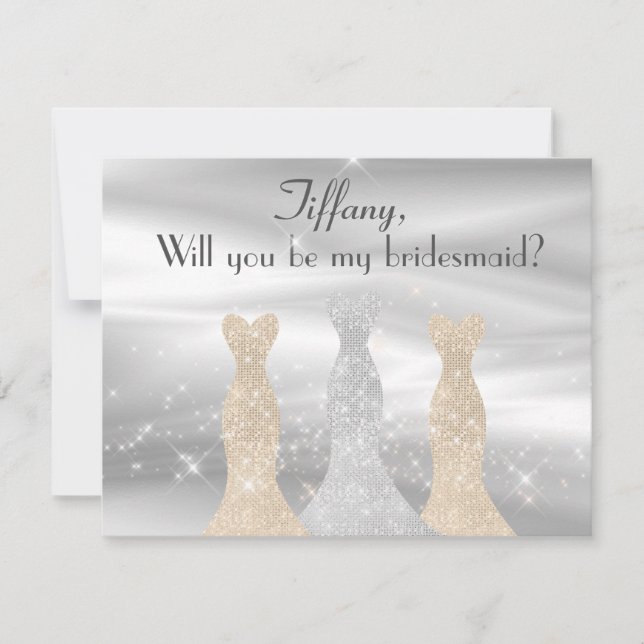 Eleganter Silver and Gold Gowns Bridesmaid-Vorschl Einladung (Vorderseite)