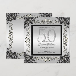 Eleganter Silver & Black Women's 50. Geburtstag Einladung