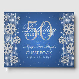 Eleganter Silver Blue 50. Geburtstag Winter Glitze Gästebuch