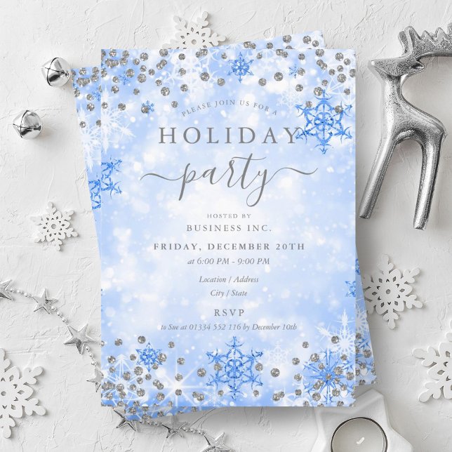Eleganter Silver Blue Xmas Winter Company Holiday Einladung (Elegant Silver Blue Xmas Winter Company Holiday Invitation)
