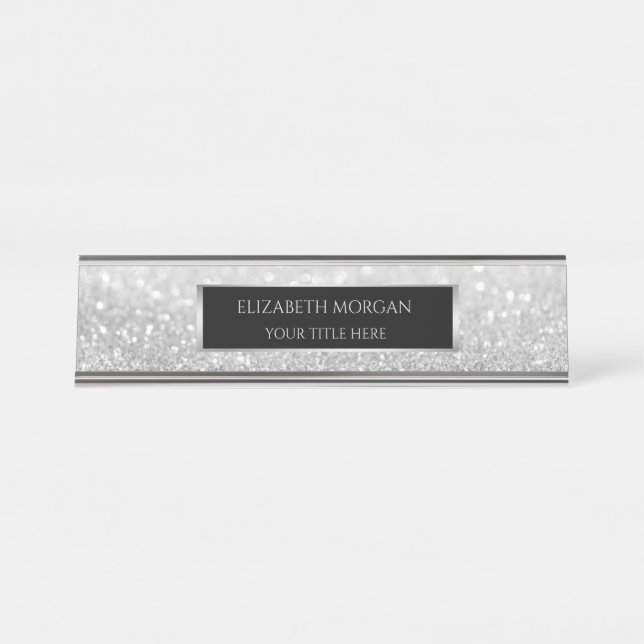 Eleganter Silver Bokeh Frame Schreibtischnamensplakette (Vorderseite )