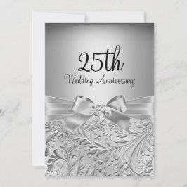 Eleganter Silver Bow Floral Swirl 25 Jahre Jubiläu Einladung