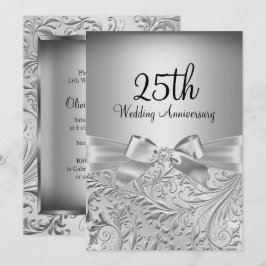 Eleganter Silver Bow Floral Swirl 25 Jahre Jubiläu Einladung