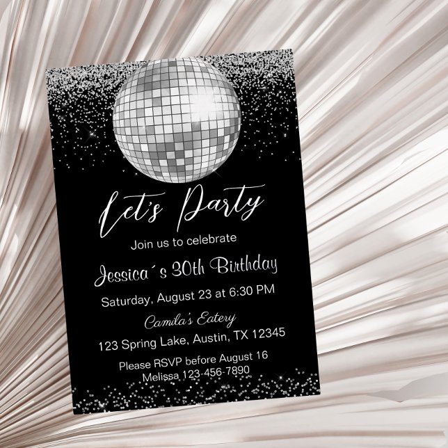Eleganter Silver Disco Ball Party Geburtstag Folieneinladung (Von Creator hochgeladen)