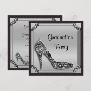 Eleganter Silver Gerahmt Black Stiletto Abschluss Einladung
