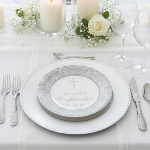 Eleganter Silver Glitzer Bestätigung oder Taufe Pappteller