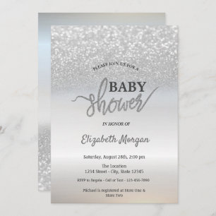 Eleganter Silver Glitzer Bokeh Baby Shower Einladung