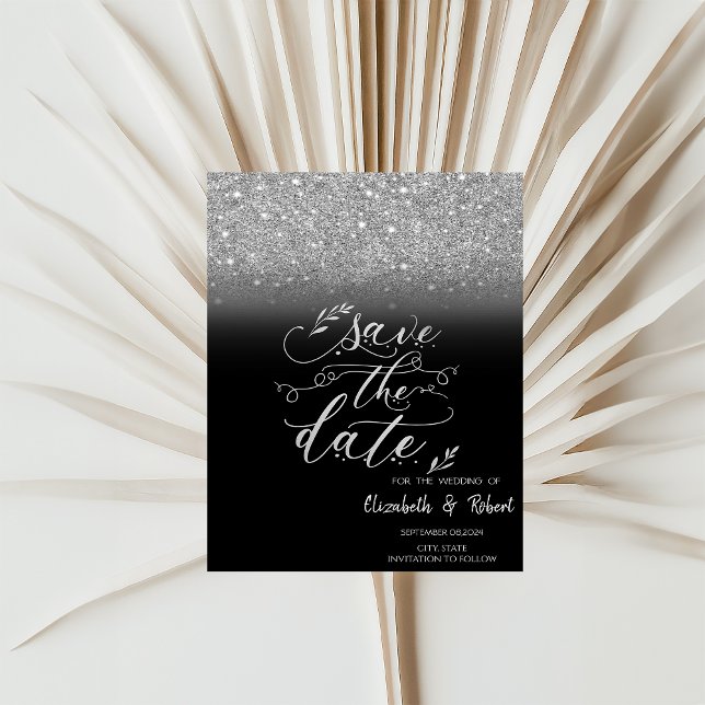 Eleganter Silver Glitzer Bokeh Black Save the Date (Von Creator hochgeladen)