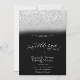 Eleganter Silver Glitzer Bokeh Black Wedding Einladung