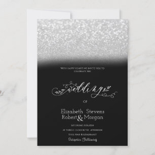 Eleganter Silver Glitzer Bokeh Black Wedding Einladung