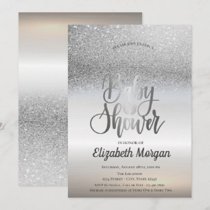 Eleganter Silver Glitzer Bokeh Ombre Babydusche Einladung