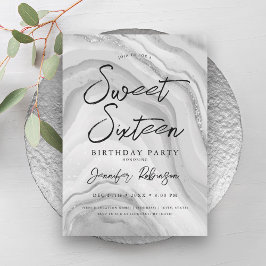 Eleganter Silver Glitzer Chic Marmorglasur Sweet 1 Einladung