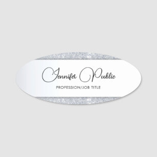 Eleganter Silver Glitzer Handgeschriebene Vorlage Namensschild