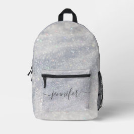 Eleganter Silver Glitzer Individuelle Name Bedruckter Rucksack