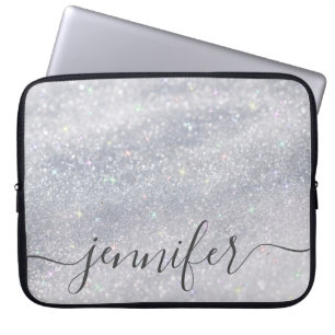 Eleganter Silver Glitzer Individuelle Name Laptopschutzhülle