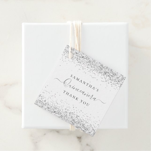 Eleganter Silver Glitzer Name Quinceañera Vielen D Geschenkanhänger (Beispiel)