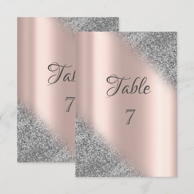 Eleganter Silver Glitzer Ombre Rose Gold Table Einladung (Vorne/Hinten)