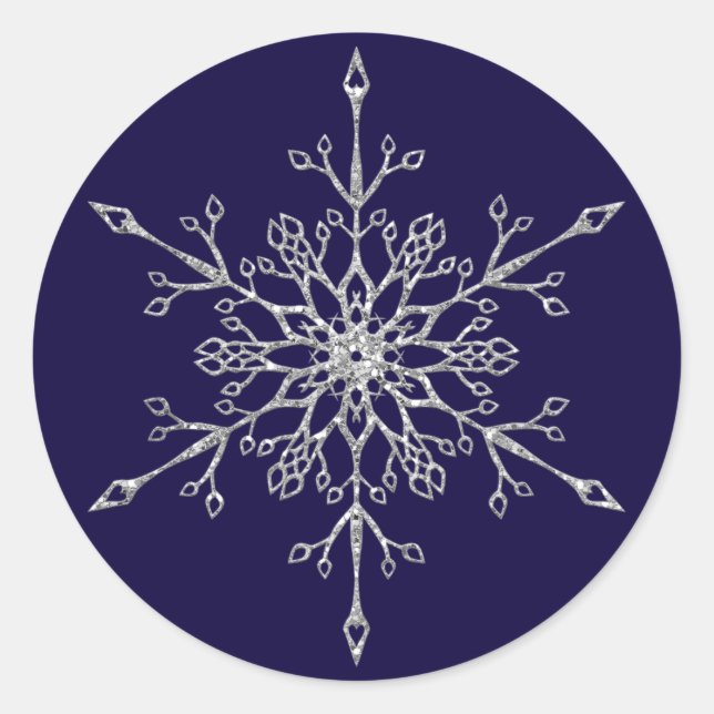 Eleganter Silver Glitzer Snowflake Weihnachten Runder Aufkleber (Vorderseite)