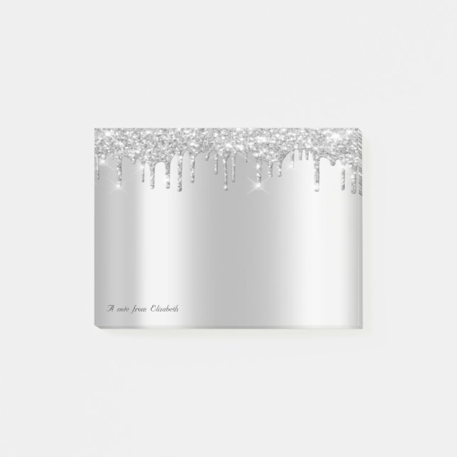 Eleganter Silver Glitzer Tropfen Post-it Klebezettel (Vorderseite)