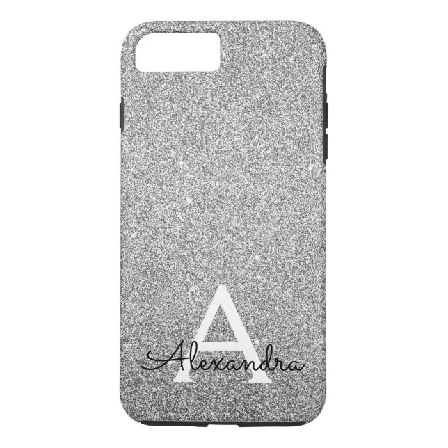 Eleganter Silver Glitzer und Sparkle Monogram Case-Mate iPhone Hülle (Rückseite)