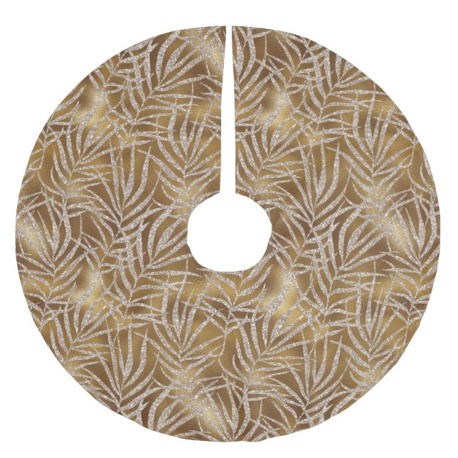 Eleganter Silver Gold Glitzer Winter Foliage Luxus Polyester Weihnachtsbaumdecke (Vorderseite)