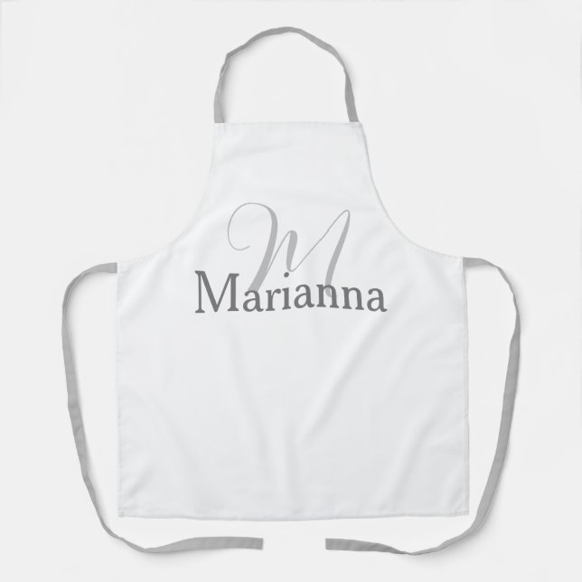 ELEGANTER SILVER GRAY MONOGRAM INITIAL & NAME GIFT SCHÜRZE (Vorderseite)