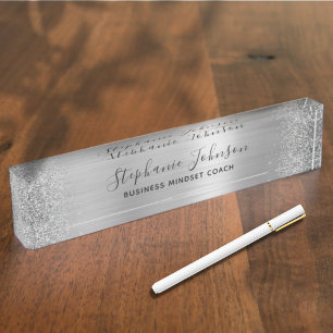 Eleganter Silver Metallic Glitzer Boss Lady Namensplakette