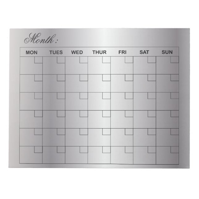 Eleganter Silver Monthly Kalender Planer Notizblock (Vorderseite)