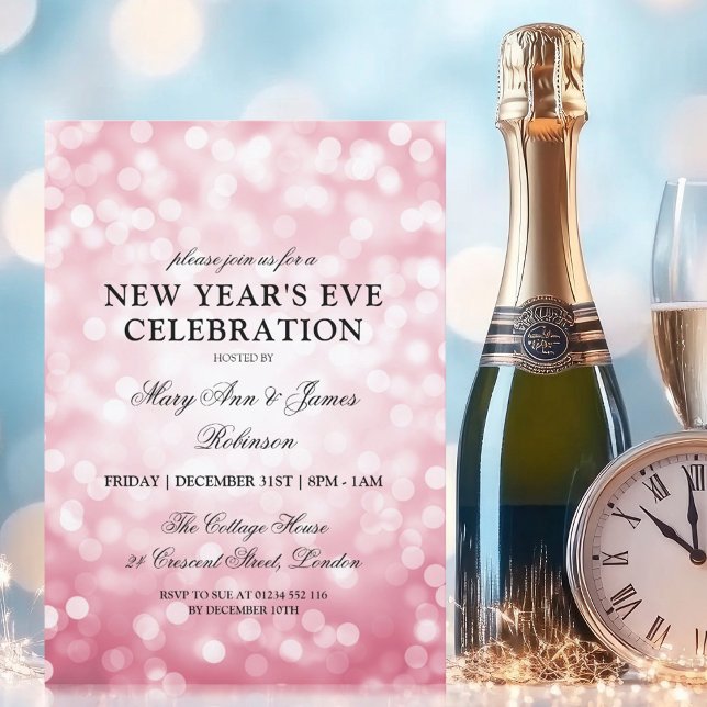 Eleganter Silvester Blush Pink Bokeh Lights Einladung (Elegant New Years Eve Blush Pink Bokeh Lights Invitation)