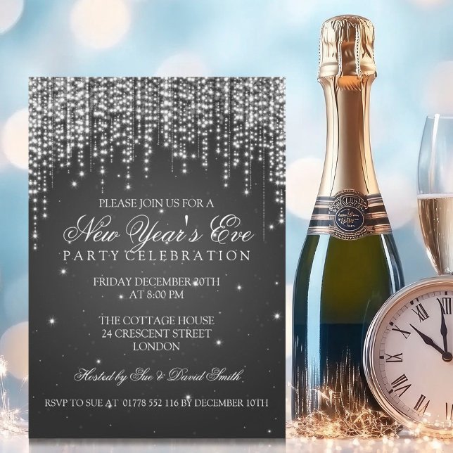 Eleganter Silvester Einladung (Elegant New Years Eve Night Dazzle Black Invitation)