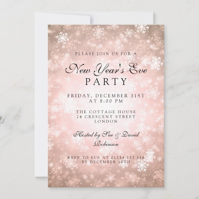 Eleganter Silvester Party Kupfer Winter Einladung (Vorderseite)