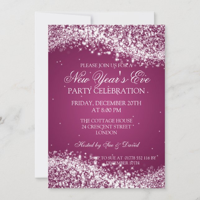 Eleganter Silvester Sparkling Wave Pink Einladung (Vorderseite)