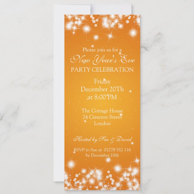 Eleganter Silvester Winter Sparkle Orange Einladung (Vorderseite)