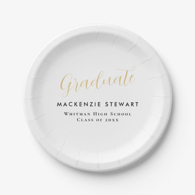 Eleganter Simple Gold Script Abschluss White Pappteller (Vorderseite)